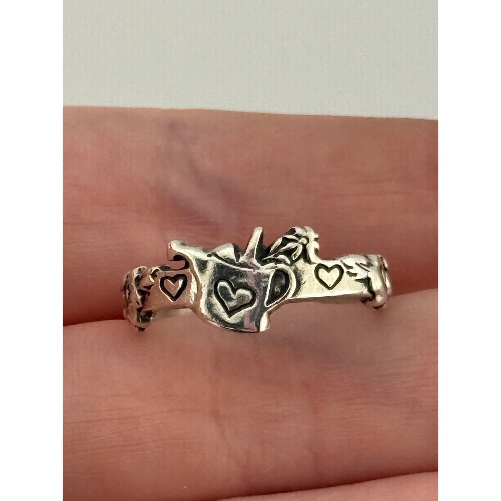 Mary Engelbreit Sterling Silver Watering Can Flower Heart Band Ring‎ Size 8.5